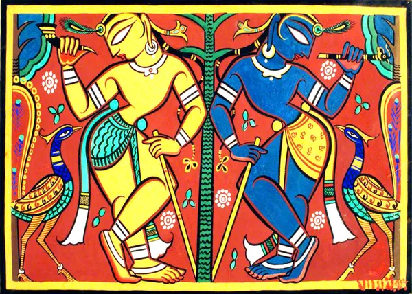 Krishna-Balram*_-_A_Jamini_Roy_Painting,_Framed_Canvas_Wall_Decor,_Multicolor