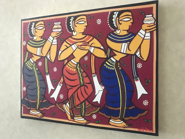 Three_Gopika*_-_A_Jamini_Roy_Painting,_Framed_Canvas_Wall_Decor,_Multicolor