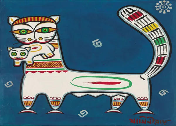 Cat_and_Kitten*_-_A_Jamini_Roy_Painting,_Framed_Canvas_Wall_Decor,_Multicolor