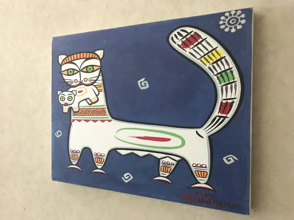Cat_and_Kitten*_-_A_Jamini_Roy_Painting,_Framed_Canvas_Wall_Decor,_Multicolor