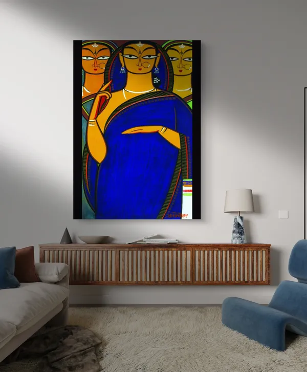 Three_Pujarans*,_A_Painting_by_Jamini_Roy,_Unframed_Canvas_Print,_Multicolor
