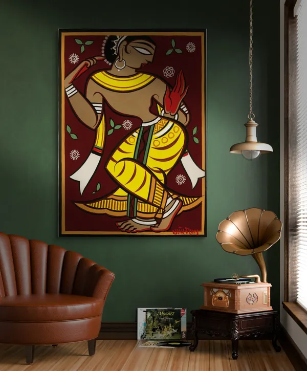 Dancing_Woman_3*,_A_Painting_by_Jamini_Roy,_Unframed_Canvas_Print,_Multicolor