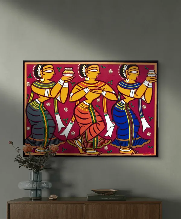 Three_Gopika*,_A_Painting_by_Jamini_Roy,_Unframed_Canvas_Print,_Multicolor