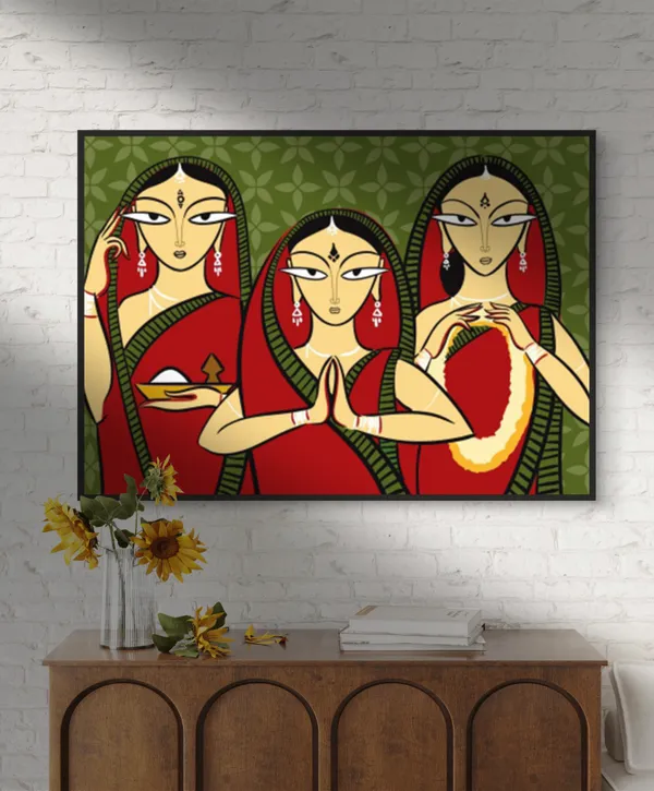 Three_Worshiping_Women*,_A_Painting_by_Jamini_Roy,_Unframed_Canvas_Print,_Multicolor