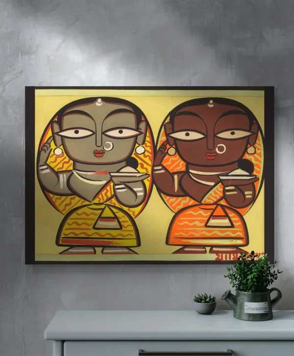 Two_Worshiping_Women*,_A_Painting_by_Jamini_Roy,_Unframed_Canvas_Print,_Multicolor