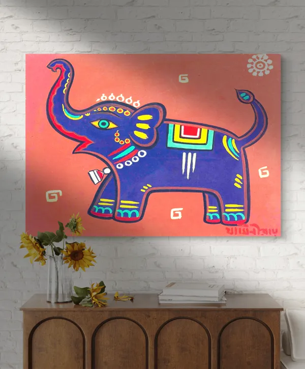 The_Elephant*,_A_Painting_by_Jamini_Roy,_Unframed_Canvas_Print,_Multicolor