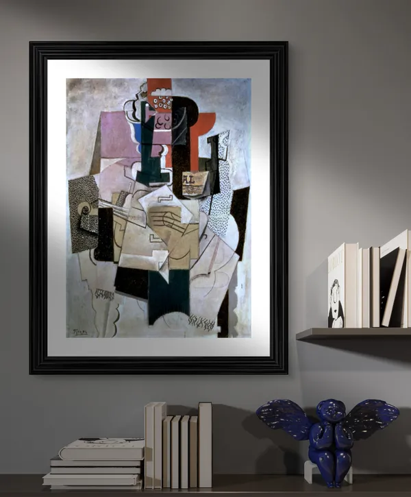 Bowl_of_Fruit_Violin_and_Bottle_1914,_A_Painting_by_Pablo_Picasso,_Framed,_Wall_Decor,_Multicolor