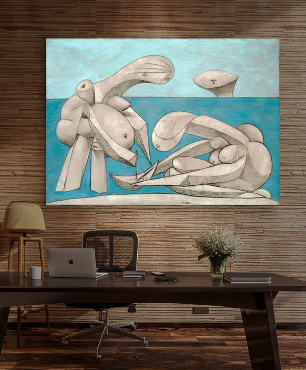 On_the_Beach_1937,_A_Painting_by_Pablo_Picasso,_Framed_Canvas,_Multicolor