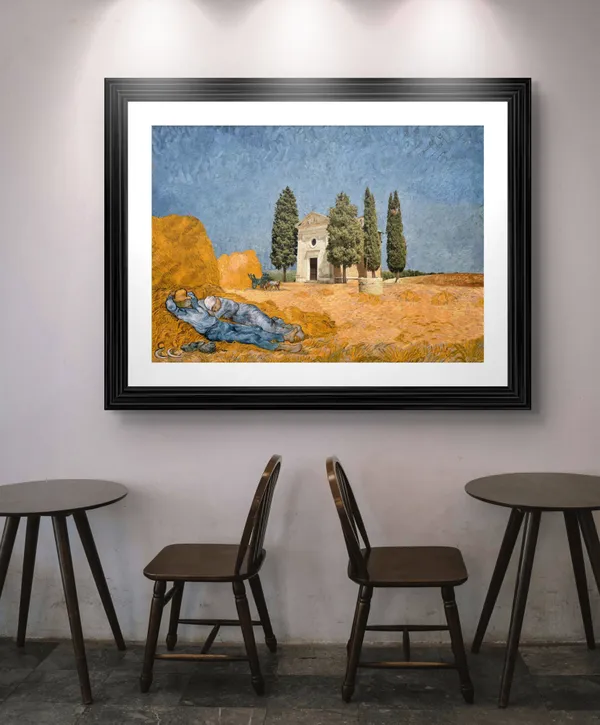 Chapel_Vitaleta_and_A_Couple_1884,_A_Painting_by_Van_Gogh,_Framed,_Wall_Decor,_Multicolor
