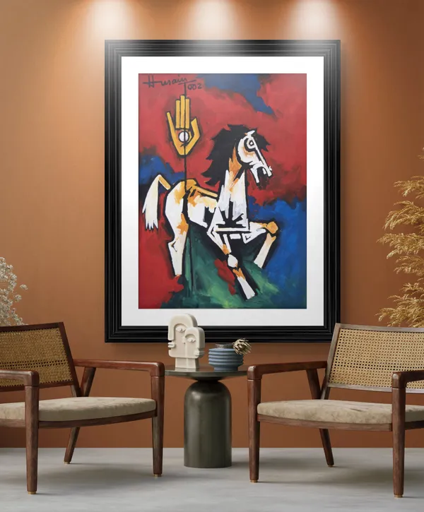 The_Horse*_(2002)-Set_of_2_Paintings_by_M.F._Husain,_Framed,_Wall_Decor,_Multicolor