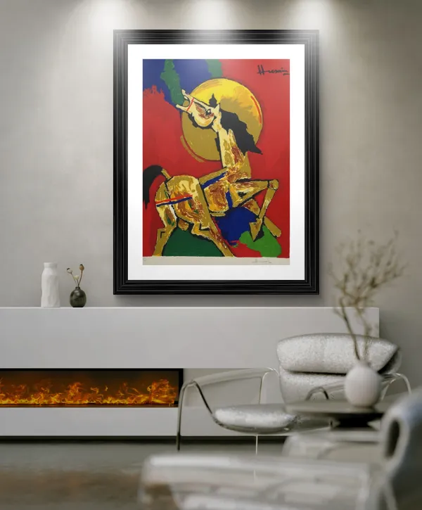 The_Horse*_(2002)-Set_of_2_Paintings_by_M.F._Husain,_Framed,_Wall_Decor,_Multicolor