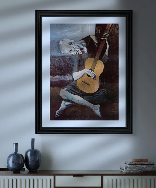 The_Old_Guitarist_&_Man_with_Guitar,_Paintings_by_Pablo_Picasso,_Framed,_Set_of_2,_,_Multicolor