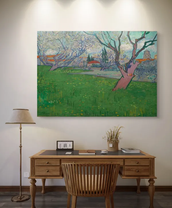 Orchards_in_Blossom_1889,_A_Painting_by_Van_Gogh,_Framed_Canvas,_Wall_Decor,_Multicolor