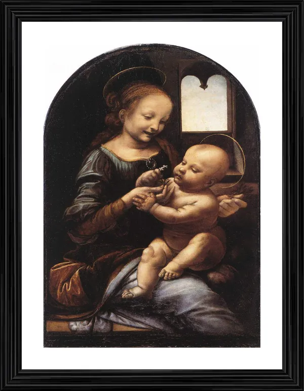 Madonna_and_Child_with_Flowers_(1478-80),_A_Painting_by_Leonardo-Da-Vinci,_Wall_Decor,_Framed,_Multicolor