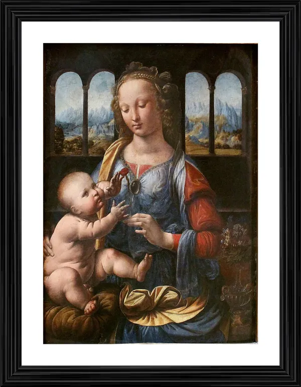 Madonna_of_the_Carnation_(1478-80),_A_Painting_by_Leonardo-Da-Vinci,_Wall_Decor,_Framed,_Multicolor