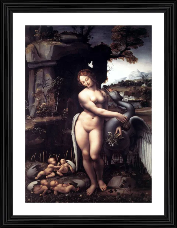 Leda_and_the_Swan_(1503-10),_A_Painting_by_Leonardo-Da-Vinci,_Wall_Decor,_Framed,_Multicolor