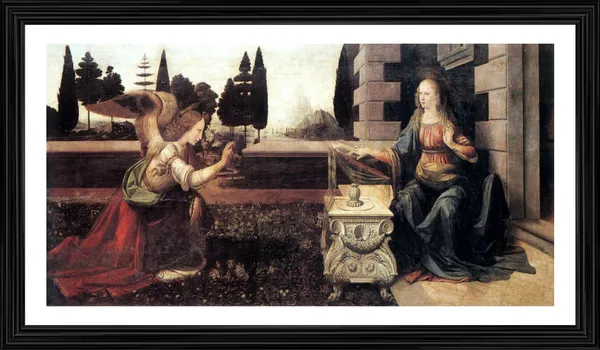 Annunciation_(1472-76),_A_Painting_by_Leonardo-Da-Vinci,_Wall_Decor,_Framed,_Multicolor