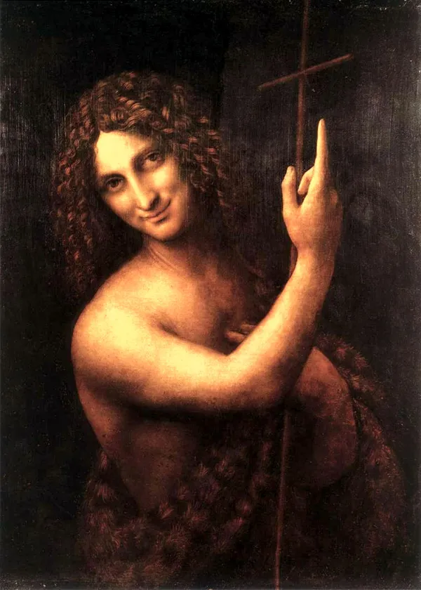 Saint_John_the_Baptist_(1513-16),_A_Painting_by_Leonardo-Da-Vinci,_Wall_Decor,_Framed_Canvas,_Multicolor