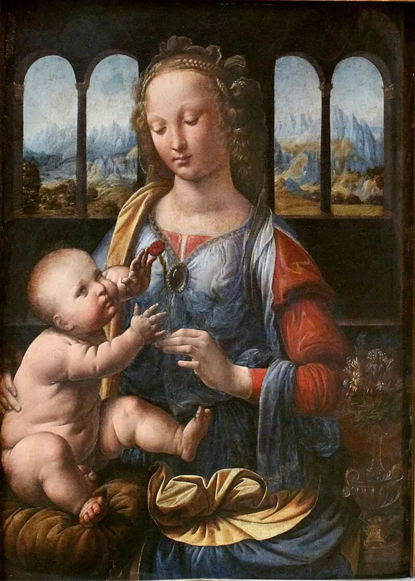 Madonna_of_the_Carnation_(1478-80),_A_Painting_by_Leonardo-Da-Vinci,_Wall_Decor,_Framed_Canvas,_Multicolor