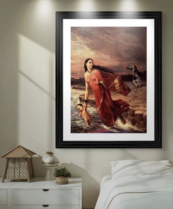 �Ganga_&_Shantanu,_Draupadi_&_Sudeshna,_Raja_Ravi_Varma_Paintings,_Set_of_2,_Framed,_Multicolor