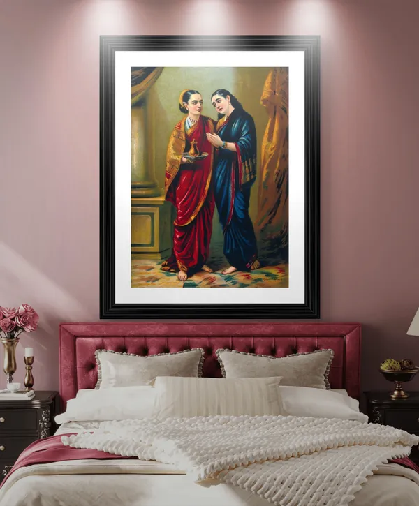 �Ganga_&_Shantanu,_Draupadi_&_Sudeshna,_Raja_Ravi_Varma_Paintings,_Set_of_2,_Framed,_Multicolor