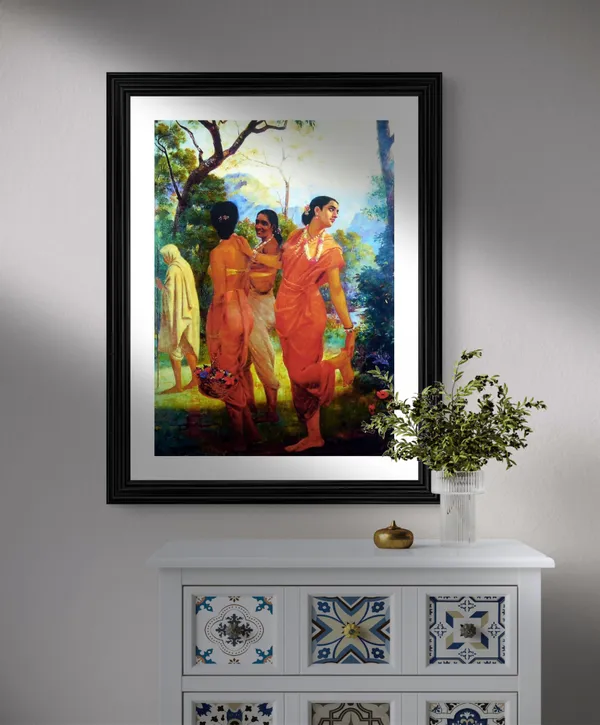 Shakuntala_with_her_Companions,_1870,_A_Raja_Ravi_Varma_Painting,_Framed,_Wall_Decor,_Multicolor