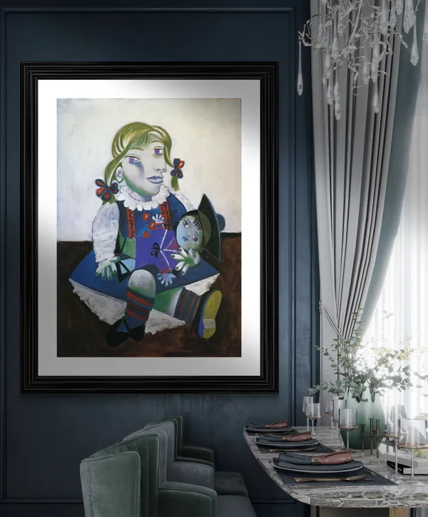 Maya_with_Her_Doll_1938,_A_Painting_by_Pablo_Picasso,_Framed,_Wall_Decor,_Multicolor