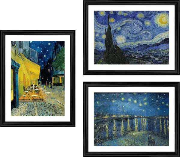 Starry_Night'_:_Famous_Trilogy_by_Vincent_Van_Gogh,_Framed,_Set_of_3_Painting_Frames