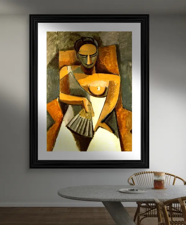 Woman_with_A_Fan_1907,_A_Painting_by_Pablo_Picasso,_Framed,_Wall_Decor,_Multicolor