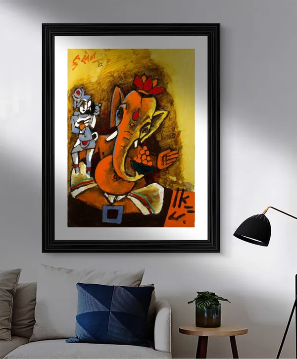 Ganesha_Teaches_(2008)-_M.F._Husain's_Painting,_Framed,_Wall_Decor,_Multicolor
