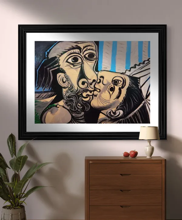 The_Kiss_1969,_A_Painting_by_Pablo_Picasso,_Framed,_Wall_Decor,_Multicolor