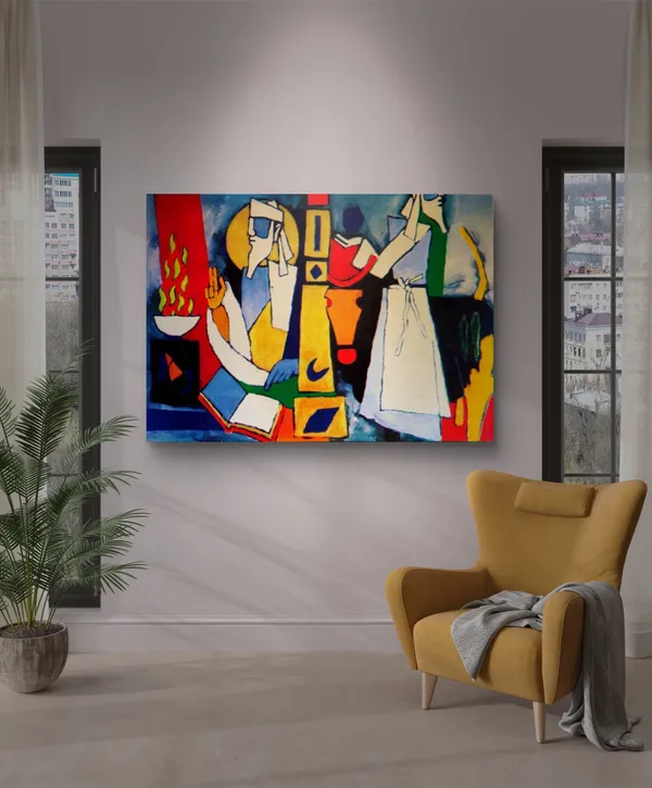Zoroastrinism*_&_*The_Last_Supper*-Set_of_2_Paintings_by_M.F._Husain,_Framed_Canvas,_Wall_Decor,_Multicolor