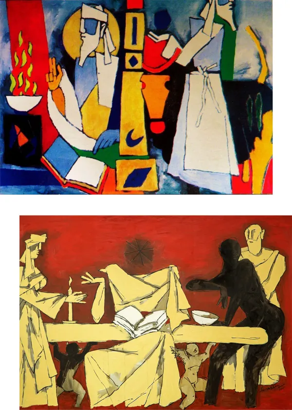 Zoroastrinism*_&_*The_Last_Supper*-Set_of_2_Paintings_by_M.F._Husain,_Framed_Canvas,_Wall_Decor,_Multicolor