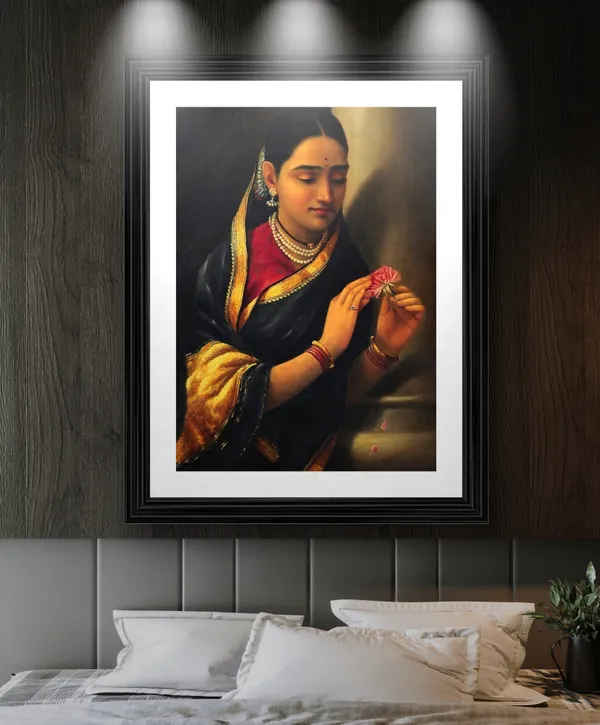 �Mahashtrian_Lady_&_A_Stolen_Meeting,_Raja_Ravi_Varma_Paintings,_Set_of_2,_Framed,_Multicolor