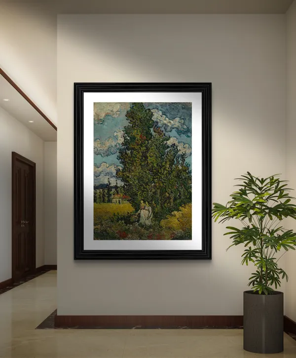 Cypresses_and_Women_1890,_A_Painting_by_Van_Gogh,_Framed,_Wall_Decor,_Multicolor