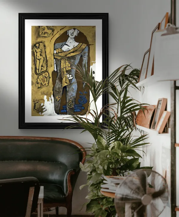 Royal_Procession*_&_*Gautam_Buddha*-Set_of_2_Paintings_by_M.F._Husain,_Framed,_Wall_Decor,_Multicolor