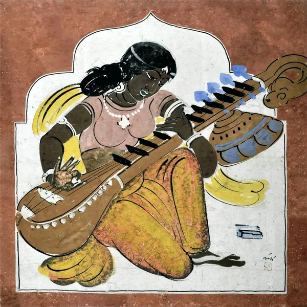 *Lady_Playing_Veena*,_A_Painting_by_Nandlal_Bose,_Framed,_Wall_D�cor,_Multicolor