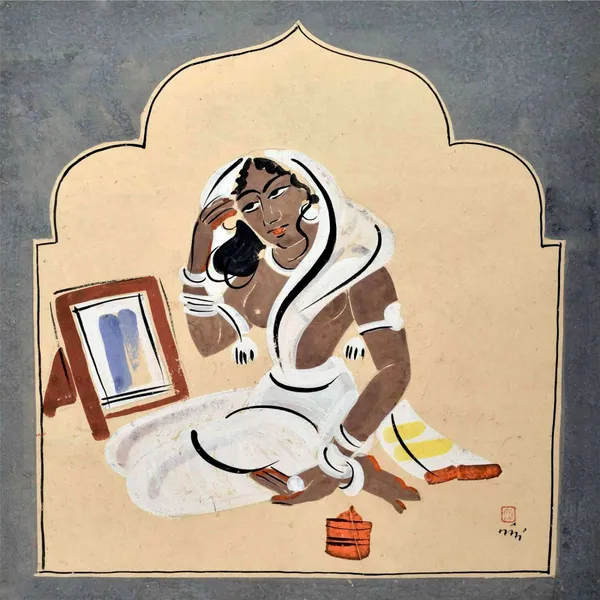 *Make-up*,_A_Painting_by_Nandlal_Bose,_Framed,_Wall_D�cor,_Multicolor