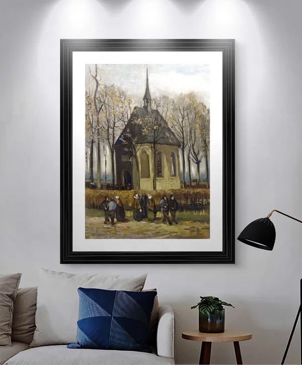 Congregation_Leaving_the_Reformed_Church_1884,_A_Painting_by_Van_Gogh,_Framed,_Wall_Decor,_Multicolor