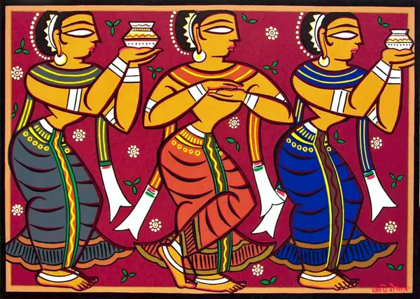 Three_Gopika*,_A_Painting_by_Jamini_Roy,_Unframed_Canvas_Print,_Multicolor