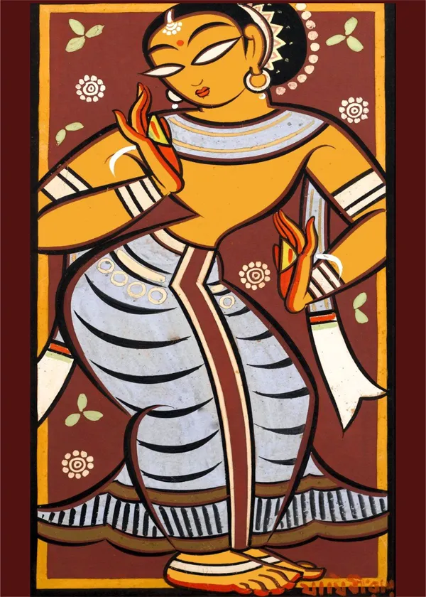 Dancing_Woman_4*,_A_Painting_by_Jamini_Roy,_Unframed_Canvas_Print,_Multicolor