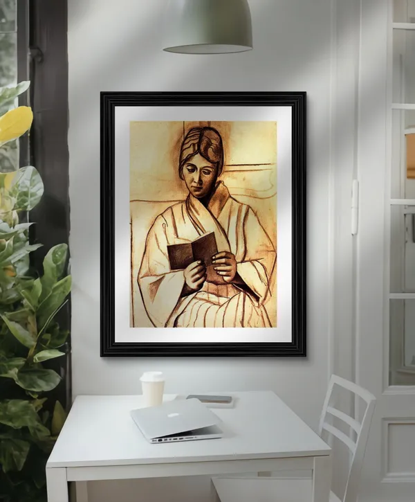 Woman_(Olga)_Reading_A_Book,_1920,_A_Painting_by_Pablo_Picasso,_Framed,_Wall_Decor,_Multicolor