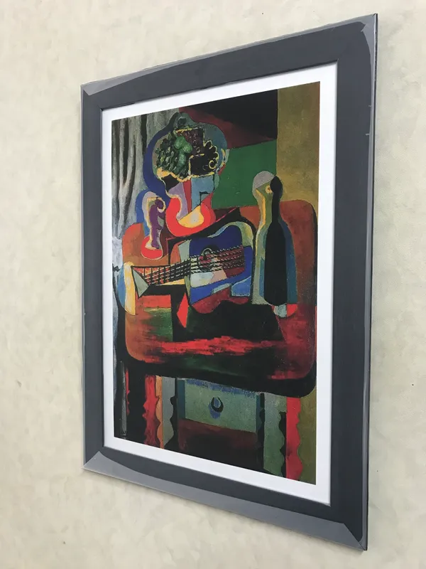 Guitar,_Bottle,_Fruit_Dish_and_Glass_1919,_A_Painting_by_Pablo_Picasso,_Framed,_Wall_Decor,_Multicolor