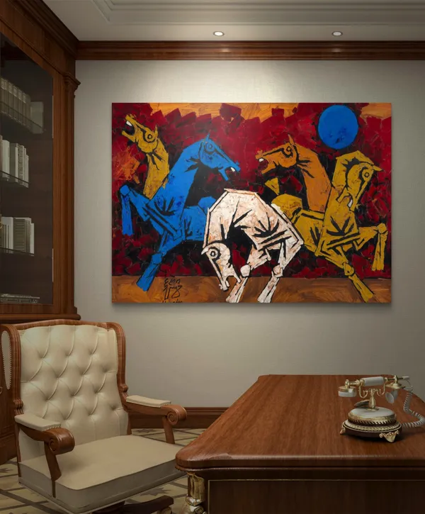 Five_Horses-_M.F._Husain's_Painting,_Framed_Canvas,_Wall_Decor,_Multicolor