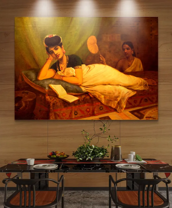Reclining_Nayar_Lady,_1902,_A_Raja_Ravi_Varma_Painting,_Framed_Canvas,_Wall_Decor,_Multicolor