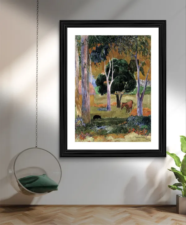 Landscape_with_a_Pig_and_a_Horse_(1903)-_A_Painting_by_Paul_Gauguin,_Wall_Decor,_Framed,_Multicolor