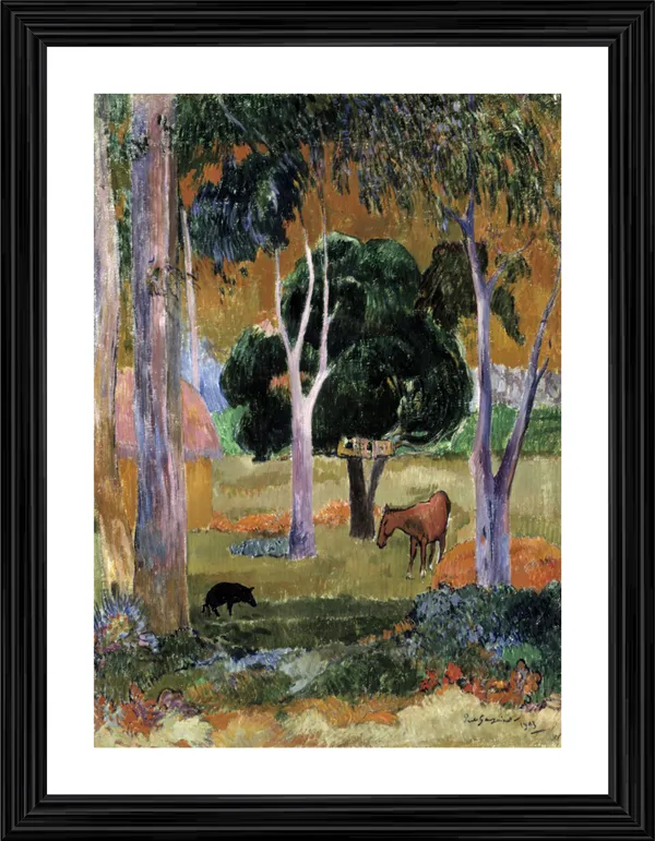 Landscape_with_a_Pig_and_a_Horse_(1903)-_A_Painting_by_Paul_Gauguin,_Wall_Decor,_Framed,_Multicolor