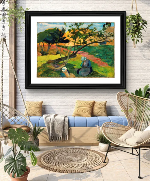 Landscape_with_Two_Breton_Women_(1889)-_A_Painting_by_Paul_Gauguin,_Wall_Decor,_Framed,_Multicolor