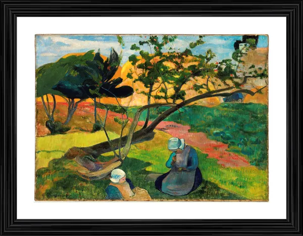 Landscape_with_Two_Breton_Women_(1889)-_A_Painting_by_Paul_Gauguin,_Wall_Decor,_Framed,_Multicolor