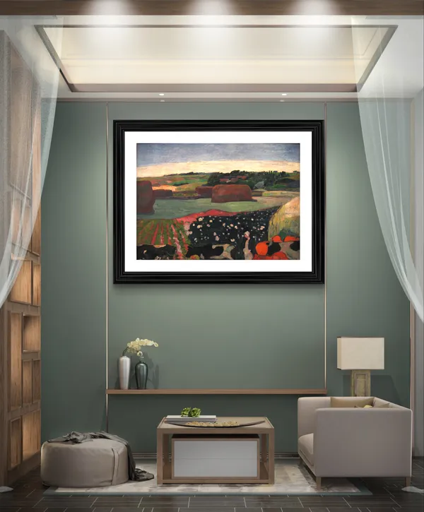 Haystacks_in_Brittany_(1890)-_A_Painting_by_Paul_Gauguin,_Wall_Decor,_Framed,_Multicolor
